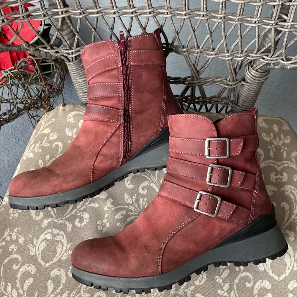 Purple Leather Moto Boots 9